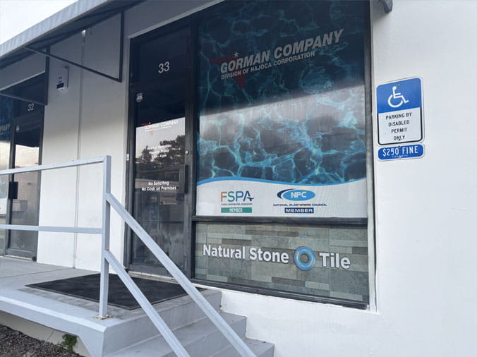 Main entrance of the in the Gorman Bay Meadows pool supply store