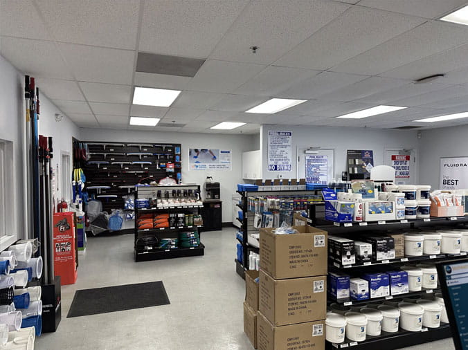 Interior image of the Gorman Company Bay Meadows pool supply store